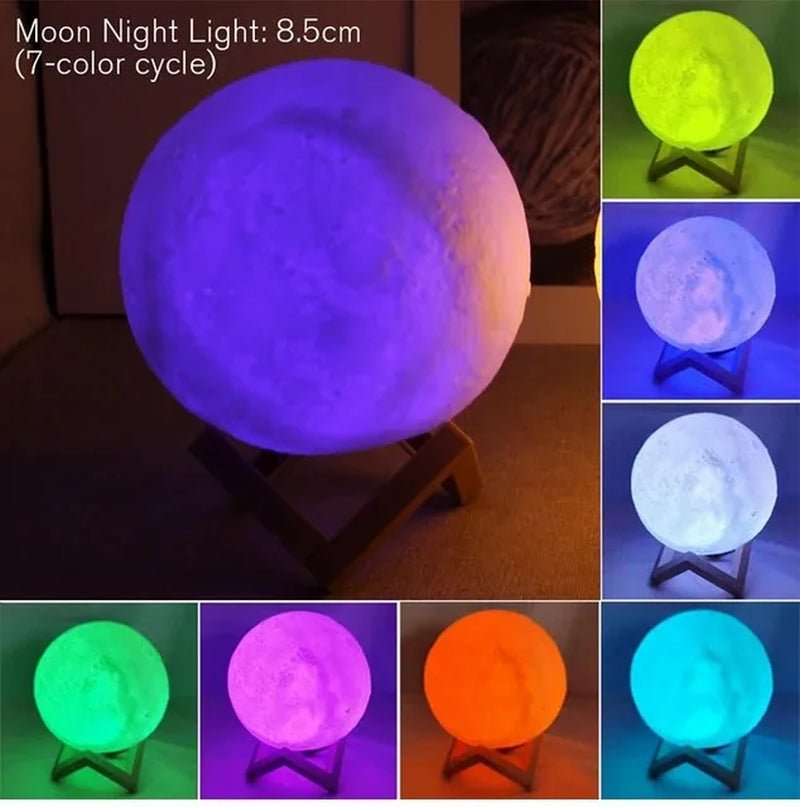 D5 Starry Moon Lamp 8cm - LED Night Light with Stand, Perfect for Bedroom Decor and Gifts - BUNKA