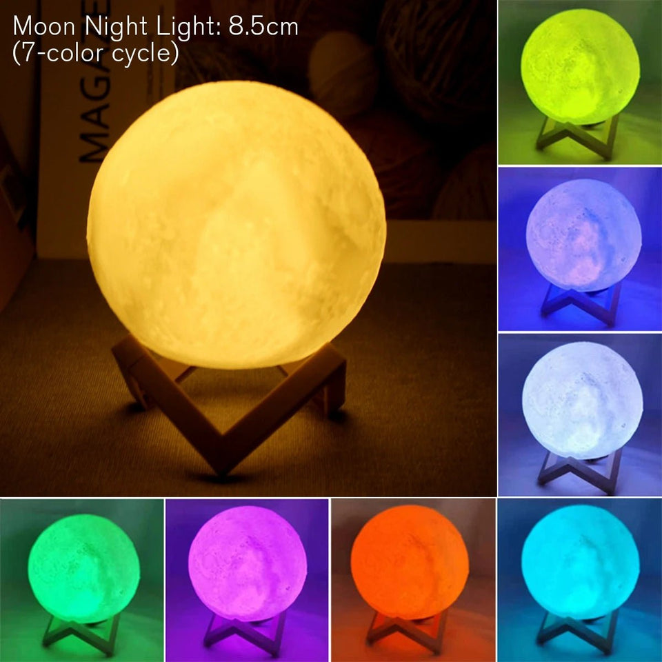 D5 Starry Moon Lamp 8cm - LED Night Light with Stand, Perfect for Bedroom Decor and Gifts - BUNKA