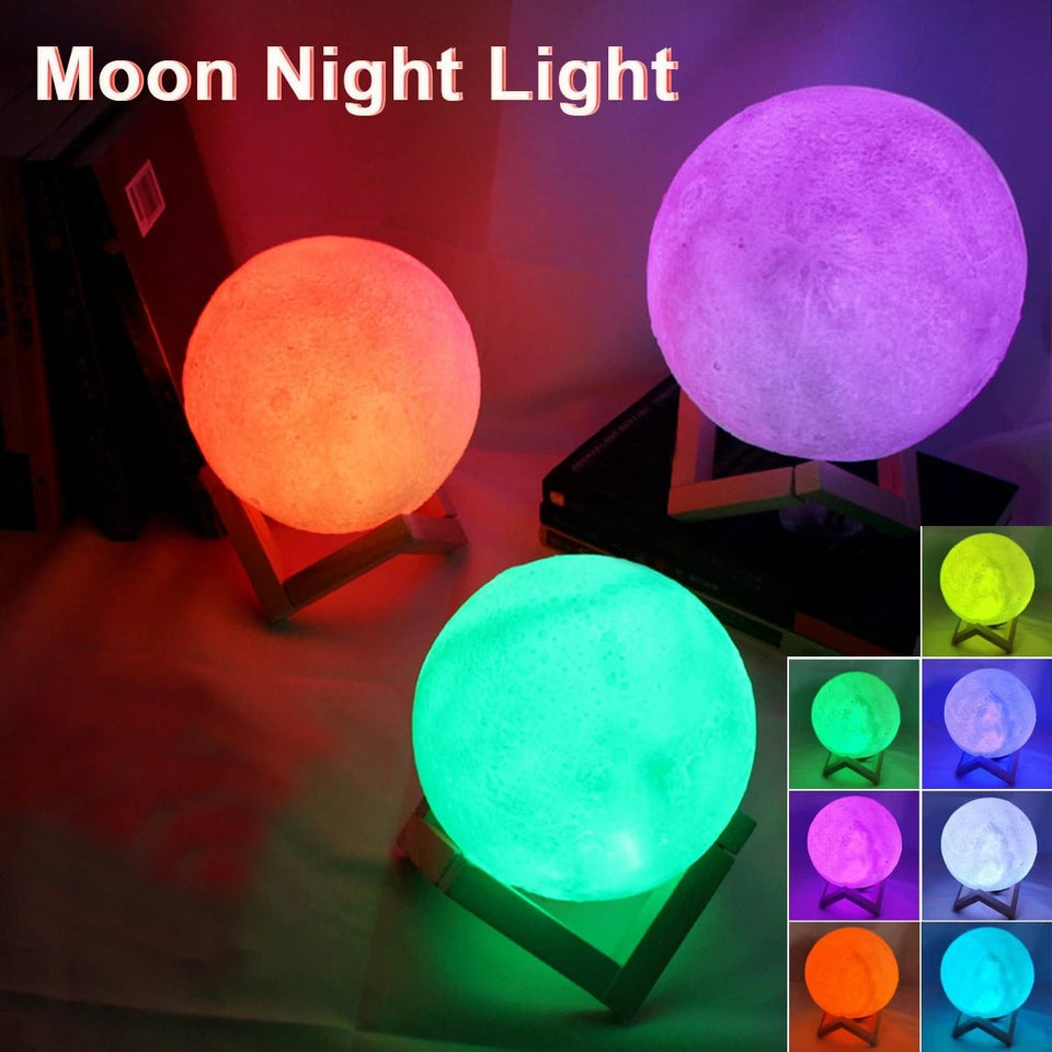 D5 Starry Moon Lamp 8cm - LED Night Light with Stand, Perfect for Bedroom Decor and Gifts - BUNKA