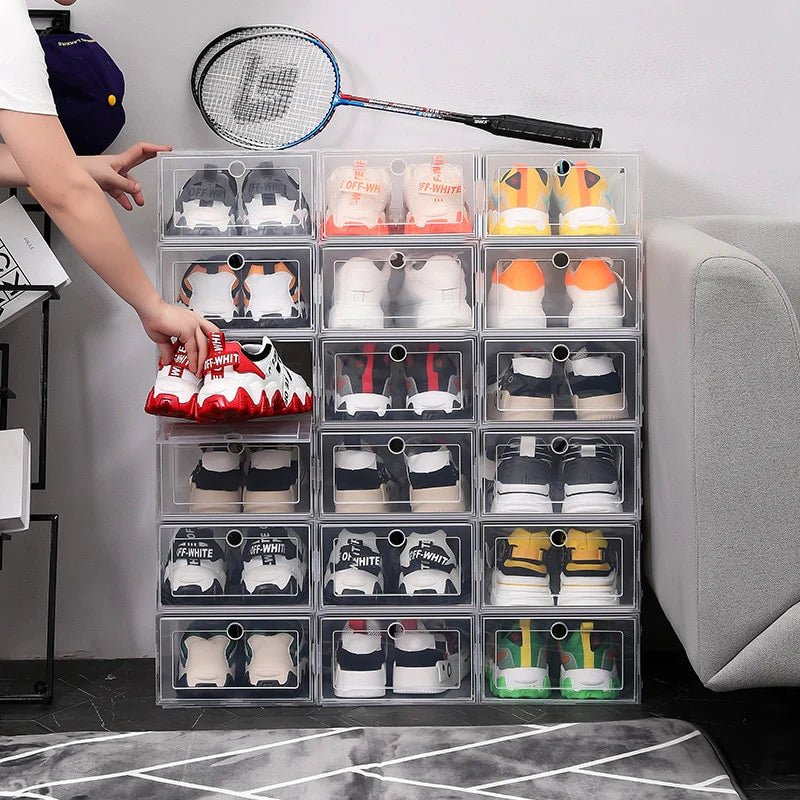 Glossy Stackable Shoe Boxes - Elegant Transparent Shoe Storage Solution - BUNKA