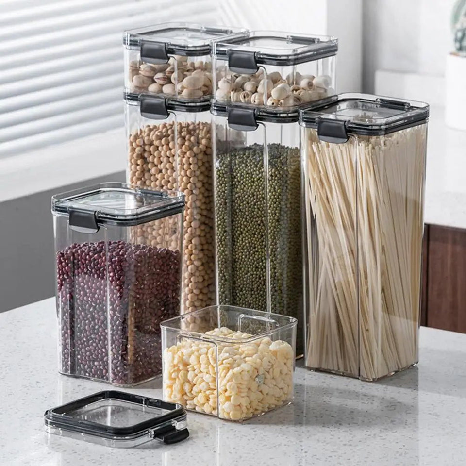 Multipurpose Food Storage Containers Set - Clear Jars with Lids for Cereal, Candy, and Dry Goods - BUNKA